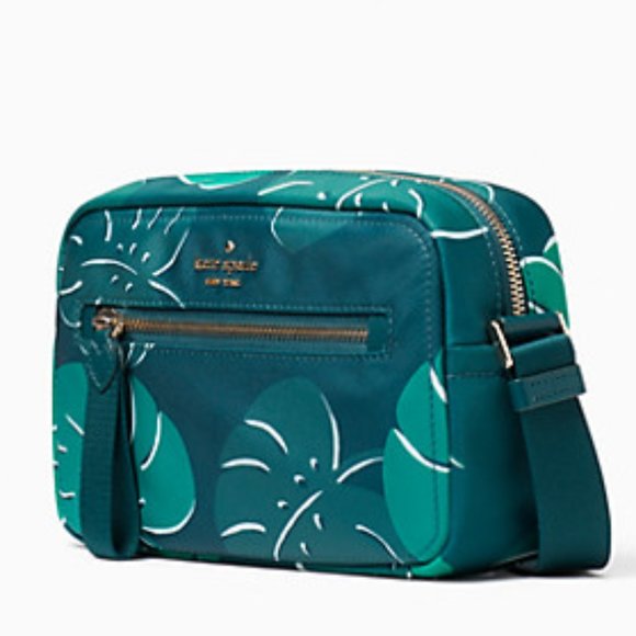 Kate Spade Chelsea Monstera Leaves Printed Nylon Camera Bag Green Multi - Picture 3 of 16